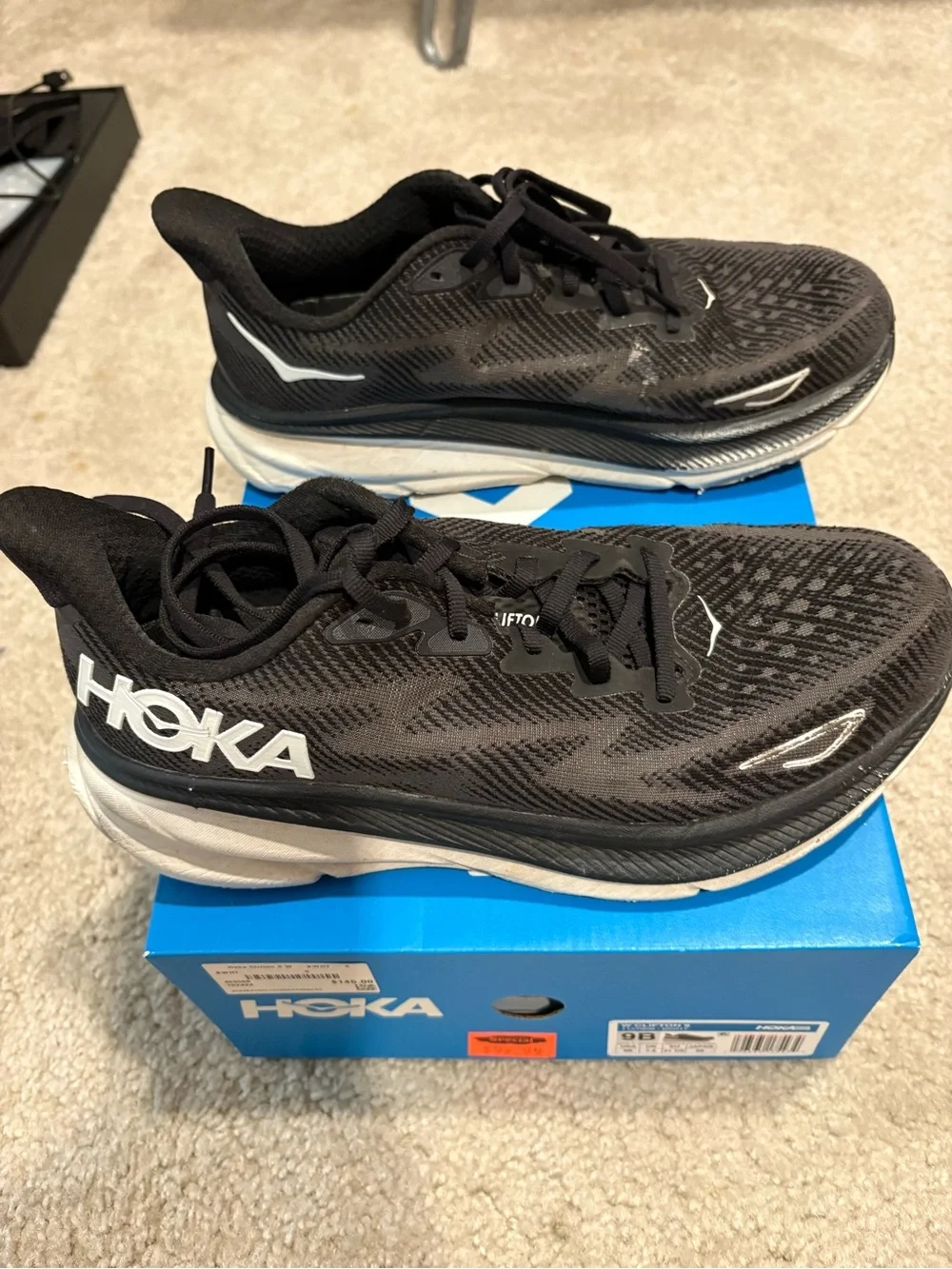 Hoka Black and White Women's Athletic Running Shoes